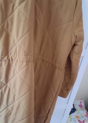 Düğmeli Bej Uzun Kadın mont - Görsel 5