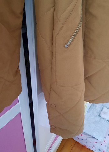 Düğmeli Bej Uzun Kadın mont - Görsel 3