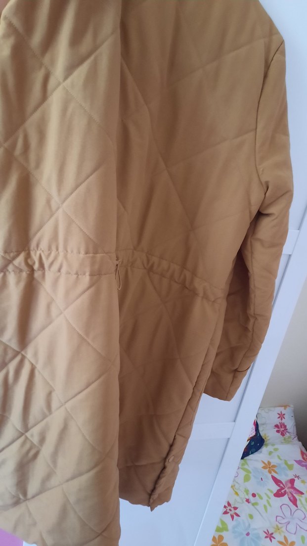 Düğmeli Bej Uzun Kadın mont - Görsel 5