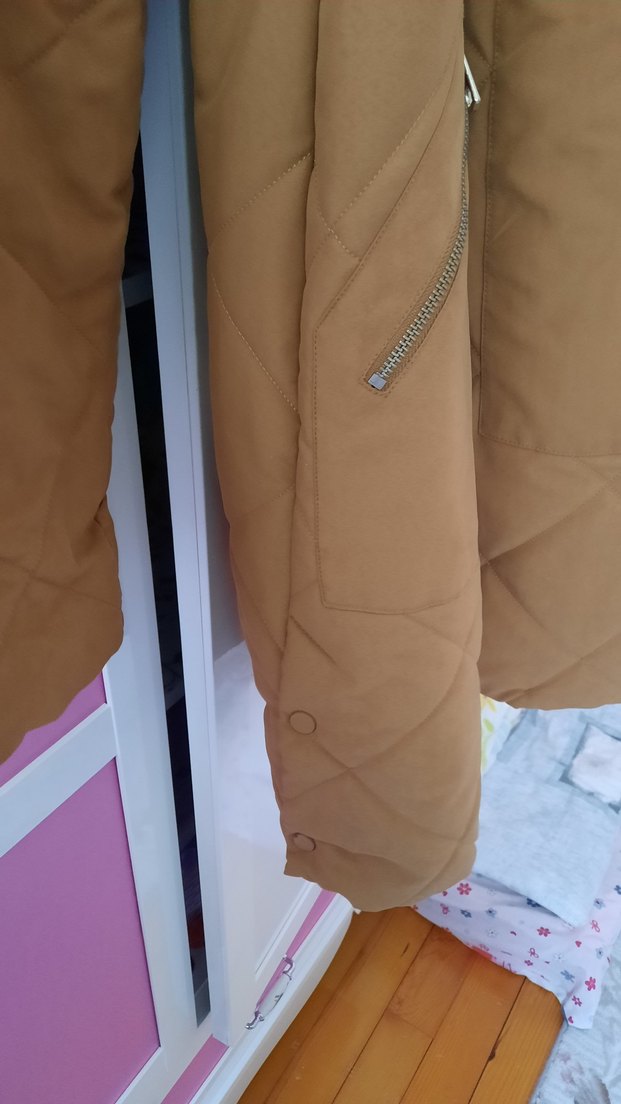 Düğmeli Bej Uzun Kadın mont - Görsel 3