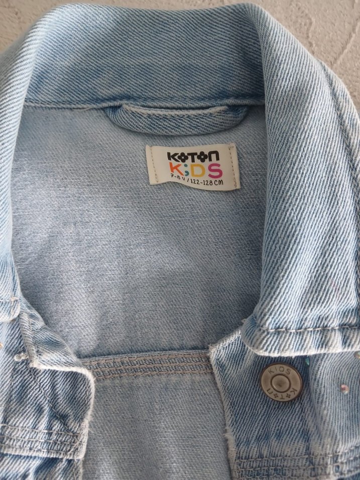 Düğmeli Mavi Kız çocuk Denim Ceket - Görsel 3
