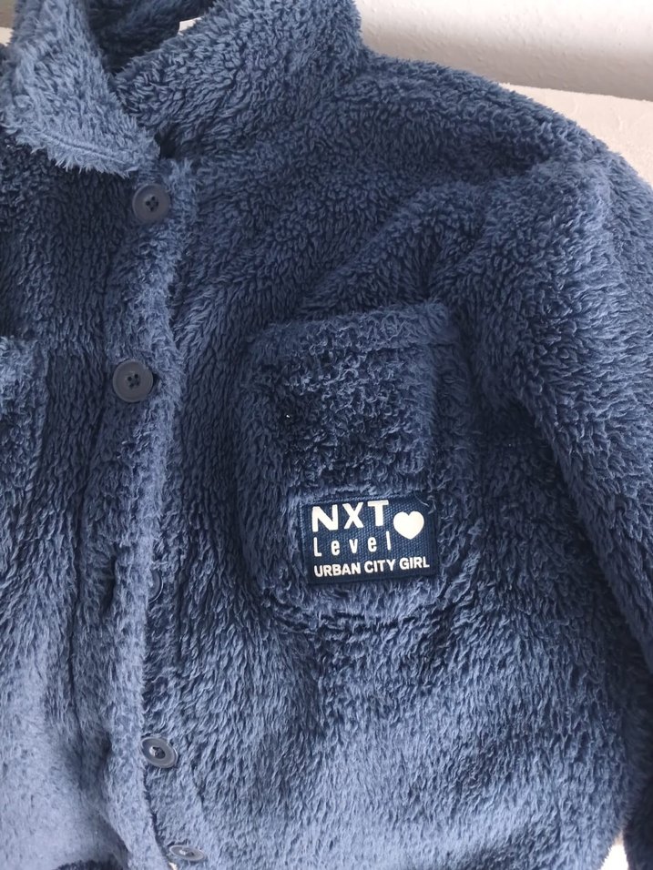 Düğmeli Kız çocuk Mavi Polar Ceket - Görsel 2