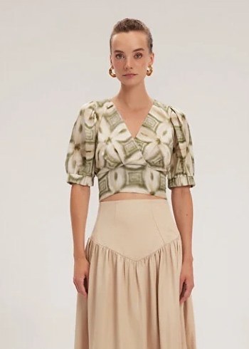 ADL Bohem Yeşil Bağlamalı V Yaka Bluz - Görsel 4