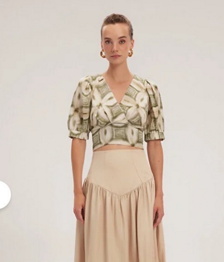 ADL Bohem Yeşil Bağlamalı V Yaka Bluz - Görsel 4