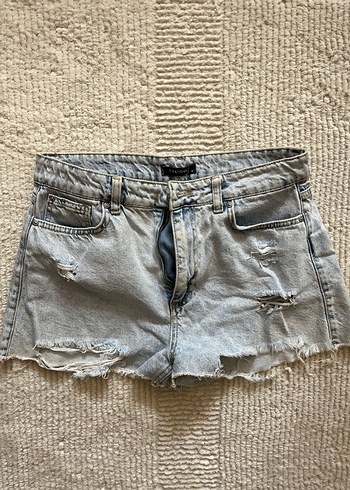 Gri Mini Denim Şort, Salaş Kesim