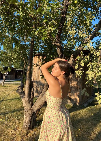 Diğer Çiçek Desenli Bohem Midi Elbise