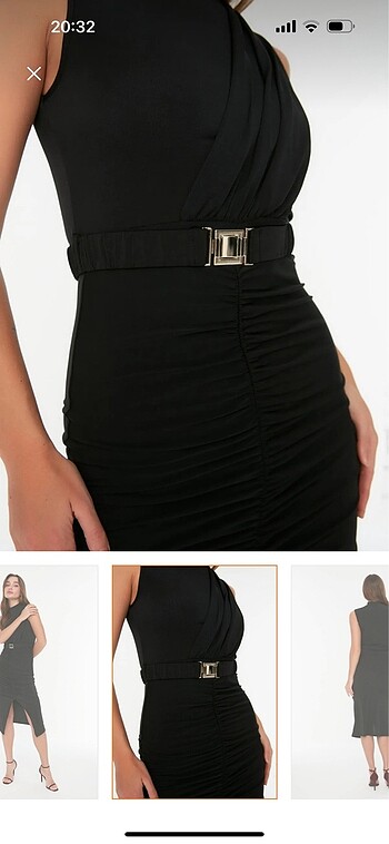 Trendyol & Milla Siyah fitted kemerli midi esnek elbise