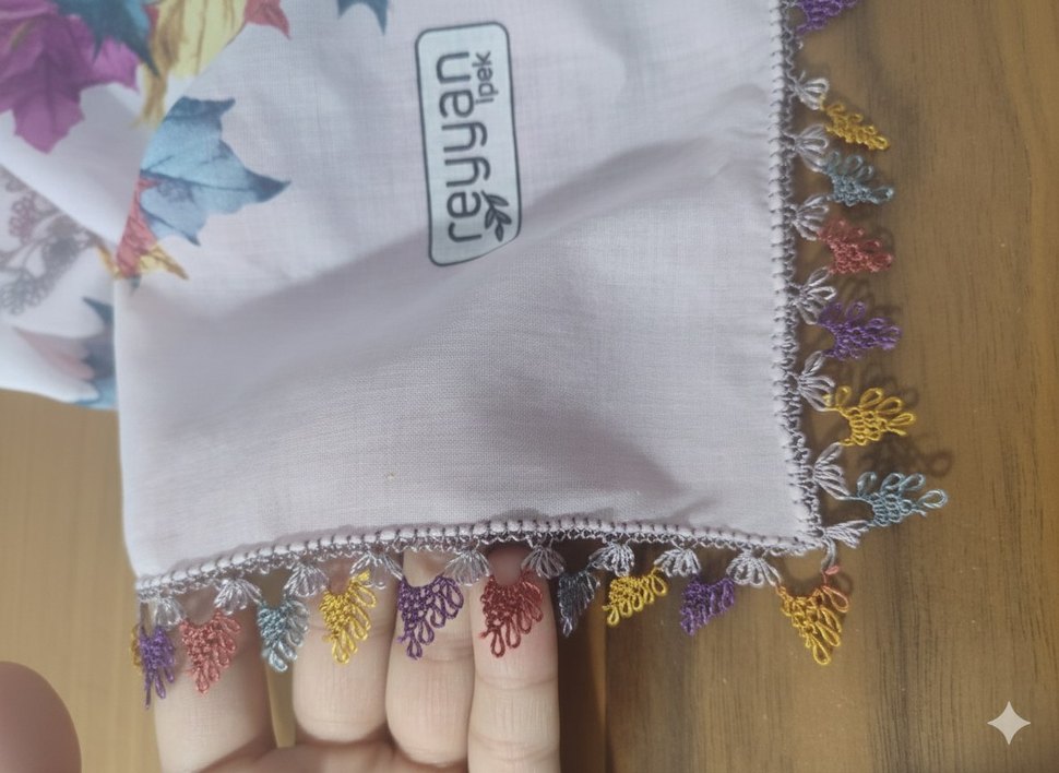 Renkli iğne oyası tülbent - Görsel 3