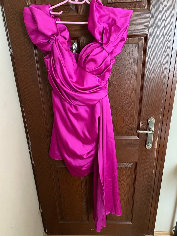 Mor Drapeli Uzun Abiye Elbise - Görsel 3