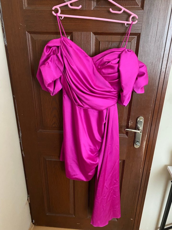 Mor Drapeli Uzun Abiye Elbise - Görsel 2