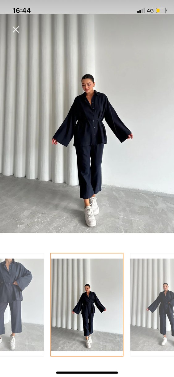 Lacivert beli bağlama ipli geniş kol gömlek pantolon takım - Görsel 3