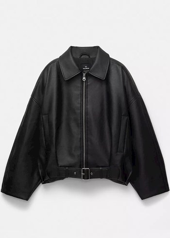 Siyah Kemerli Deri Kadın Ceket - Görsel 5