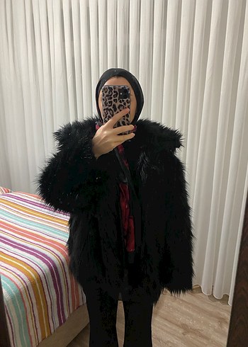 Siyah Suni Kürk Midi Mont - Görsel 3