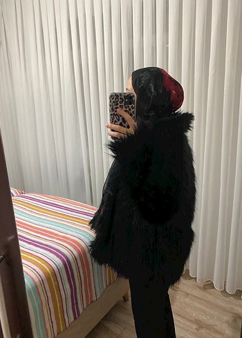 Siyah Suni Kürk Midi Mont - Görsel 2