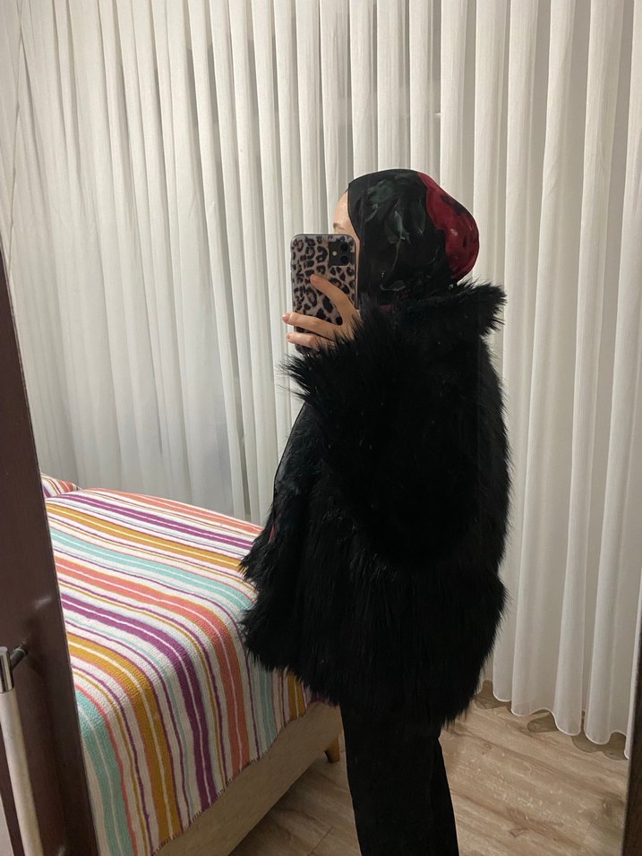 Siyah Suni Kürk Midi Mont - Görsel 2