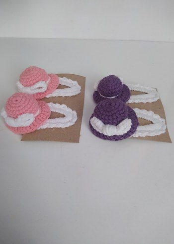 Örgü Mor ve Pembe Çocuk Toka Seti - Görsel 2