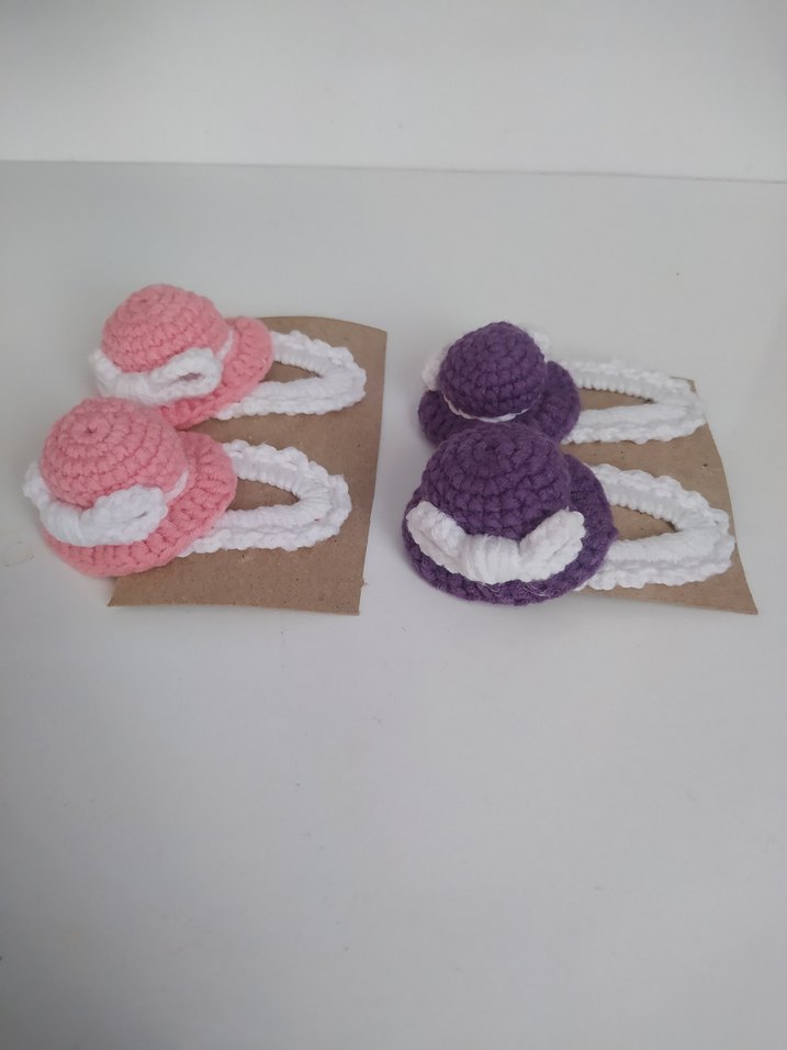 Örgü Mor ve Pembe Çocuk Toka Seti - Görsel 2