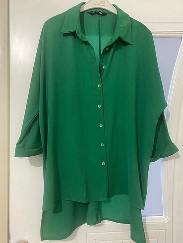 Yeşil Oversize bayan gömlek