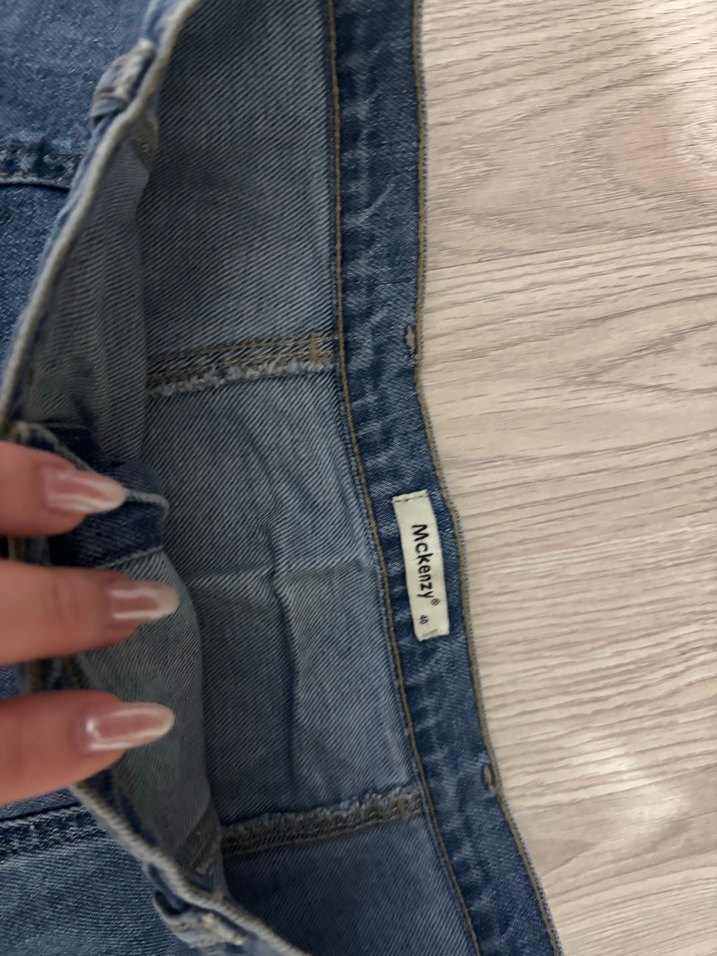 Düğmeli Koyu Mavi Denim Mini Etek - Görsel 2