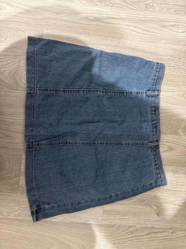 Düğmeli Koyu Mavi Denim Mini Etek - Görsel 3
