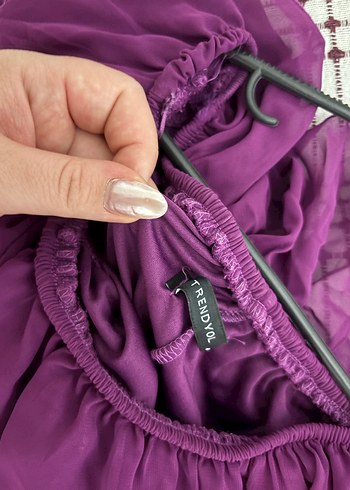 Mor Straplez Midi Elbise - Görsel 4