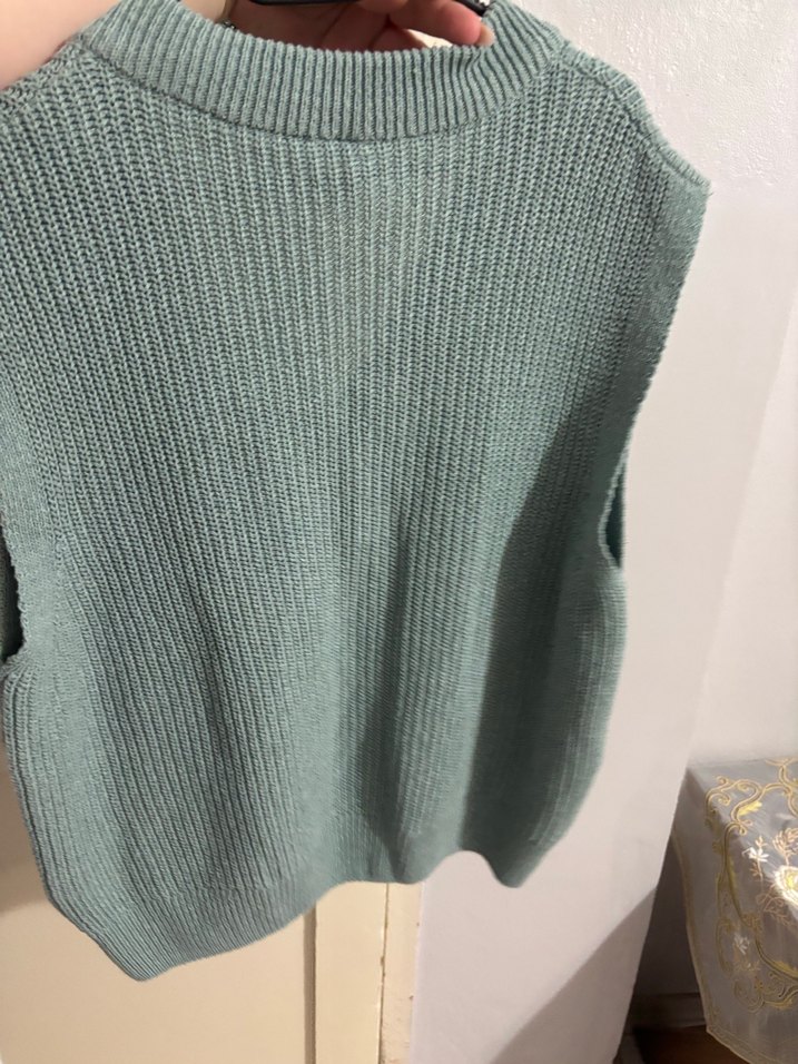 Gri V Yakalı Örgü Kadın Süveter - Görsel 3