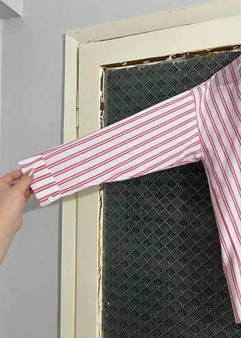 Pembe Çizgili Uzun Kollu Kadın Gömlek - Görsel 3