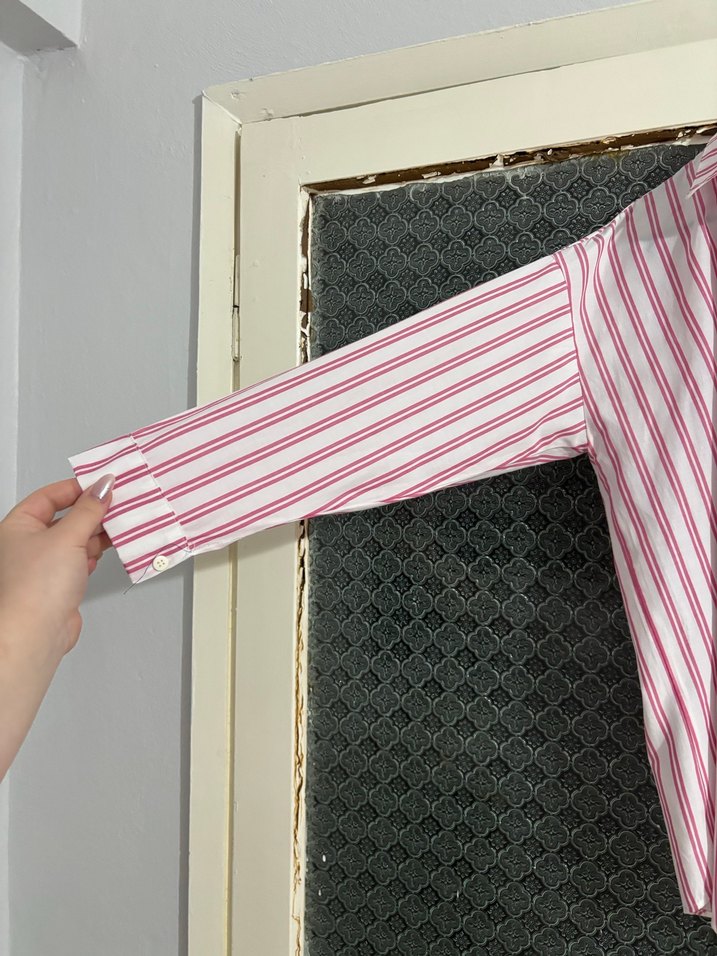 Pembe Çizgili Uzun Kollu Kadın Gömlek - Görsel 3