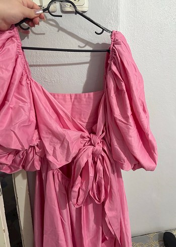 Pembe Uzun Kollu Bohem Elbise - Görsel 3