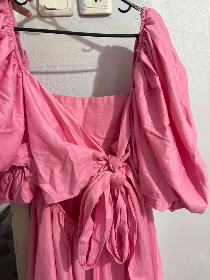 Pembe Uzun Kollu Bohem Elbise - Görsel 4