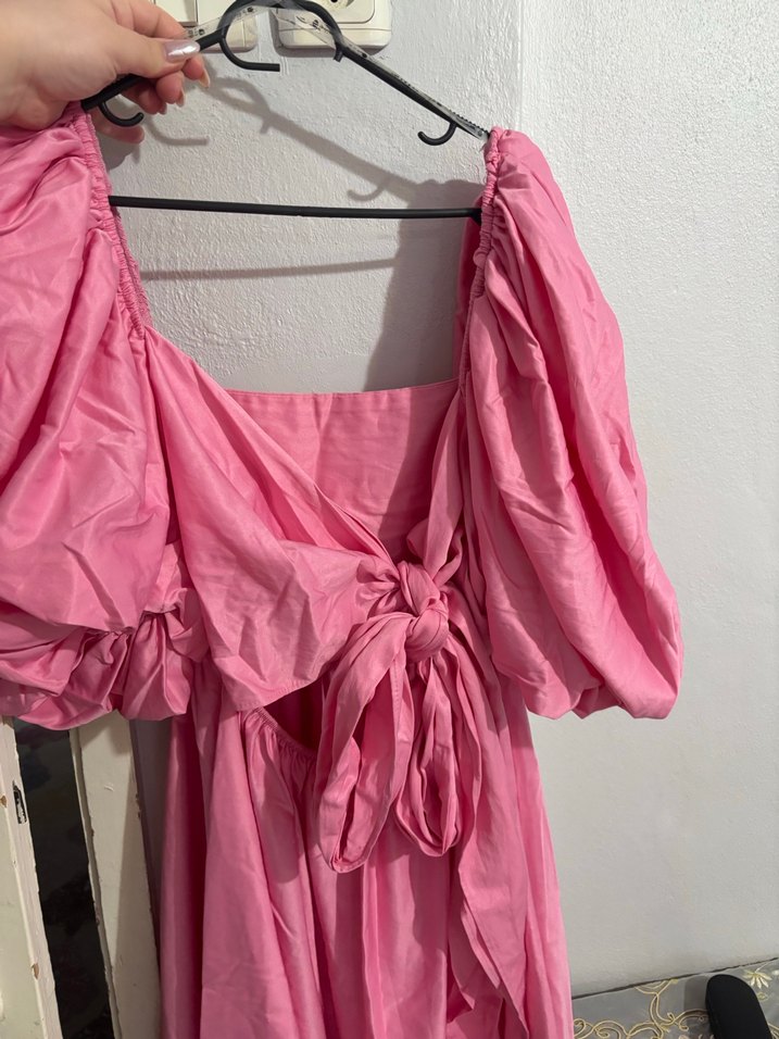 Pembe Uzun Kollu Bohem Elbise - Görsel 3