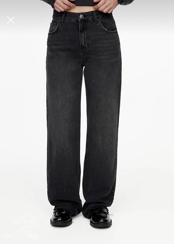 Pull&Bear Siyah Bol Kesim Straight Denim Jean