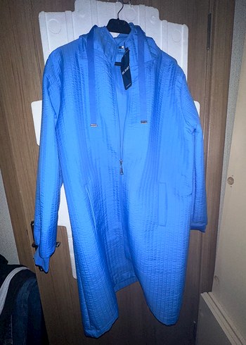 Mavi Uzun Erkek Yağmurluk Fermuarlı - Görsel 2