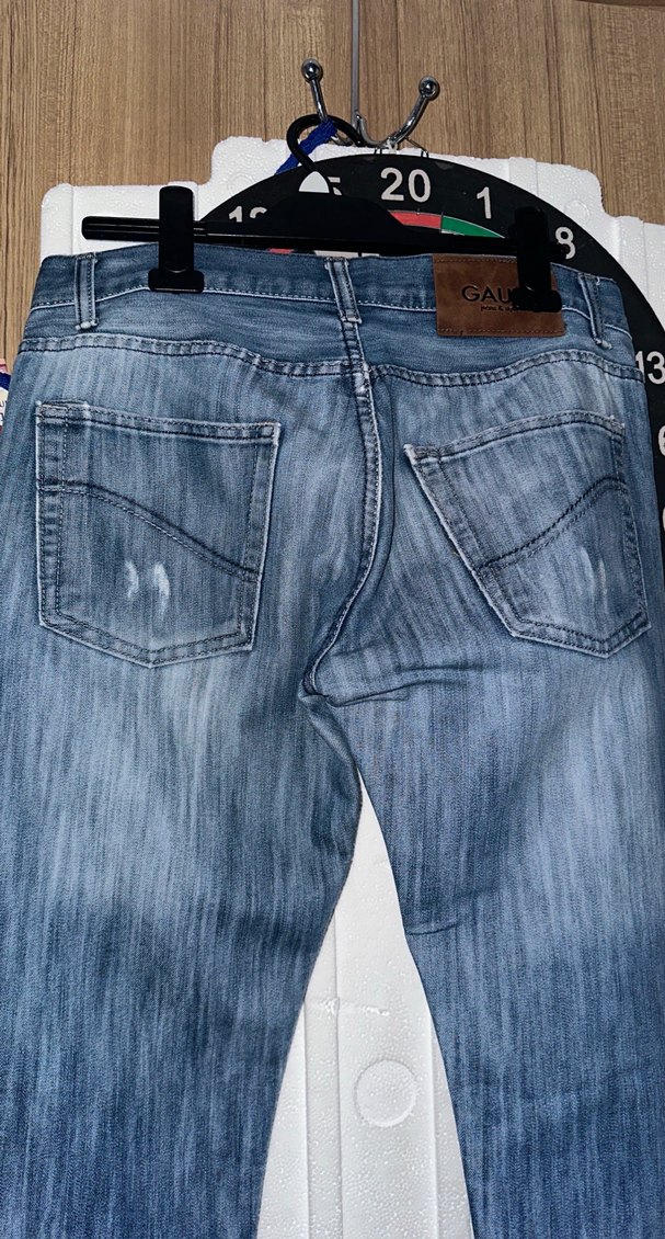 Düğmeli Gri-Mavi Bağlama Desenli Erkek Kot Pantolon - Görsel 4