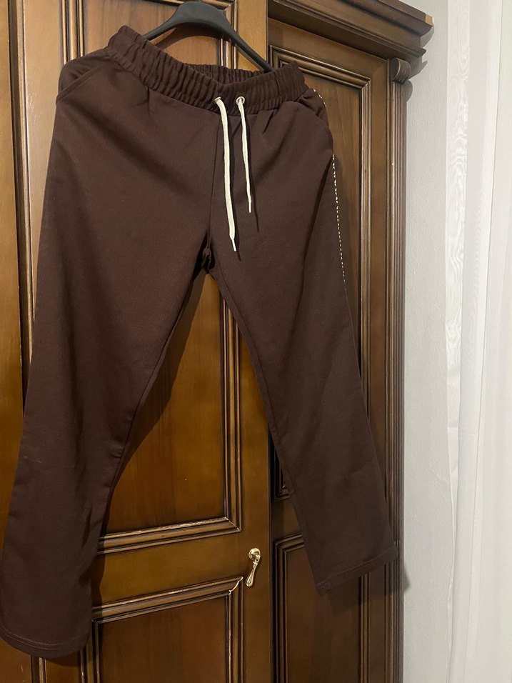 Zincir Detaylı Kahverengi Nakışlı Kadın Kumaş Pantolon - Görsel 2