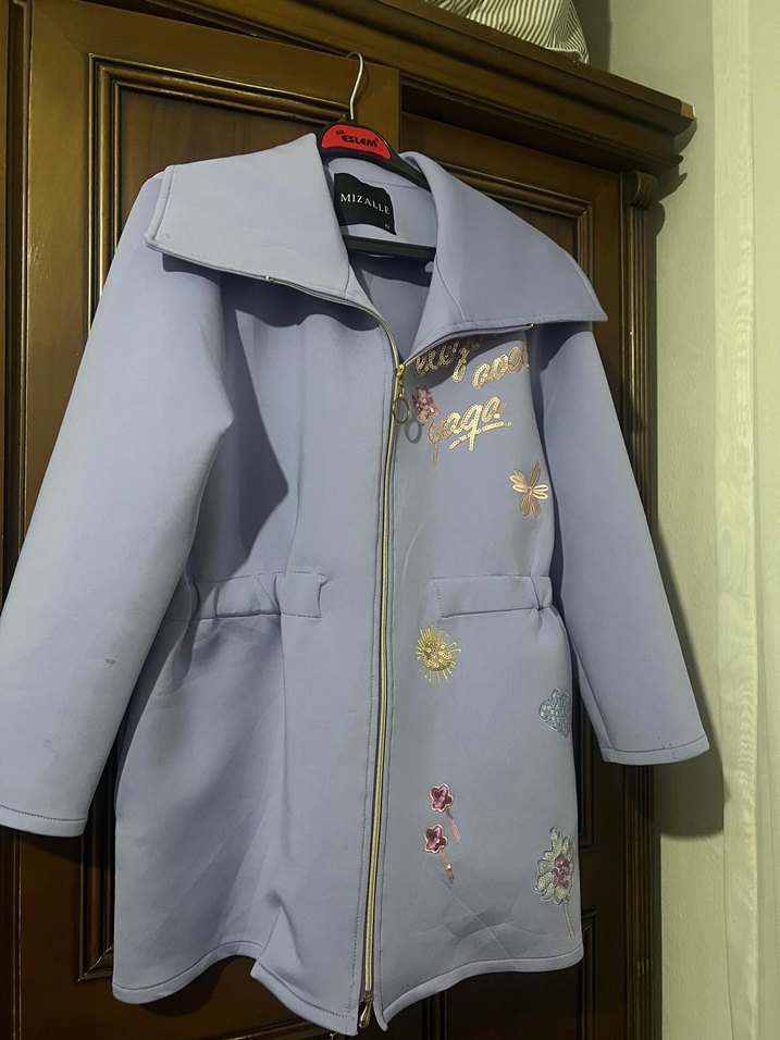 Nakışlı Mor Mini Kadın Kaban - Görsel 2