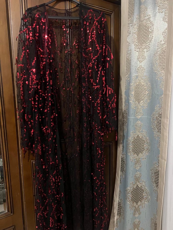 Kırmızı Payetli Uzun Bohem Elbise - Görsel 3