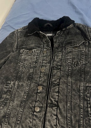 Düğmeli Gri Kadın Denim Ceket - Görsel 4