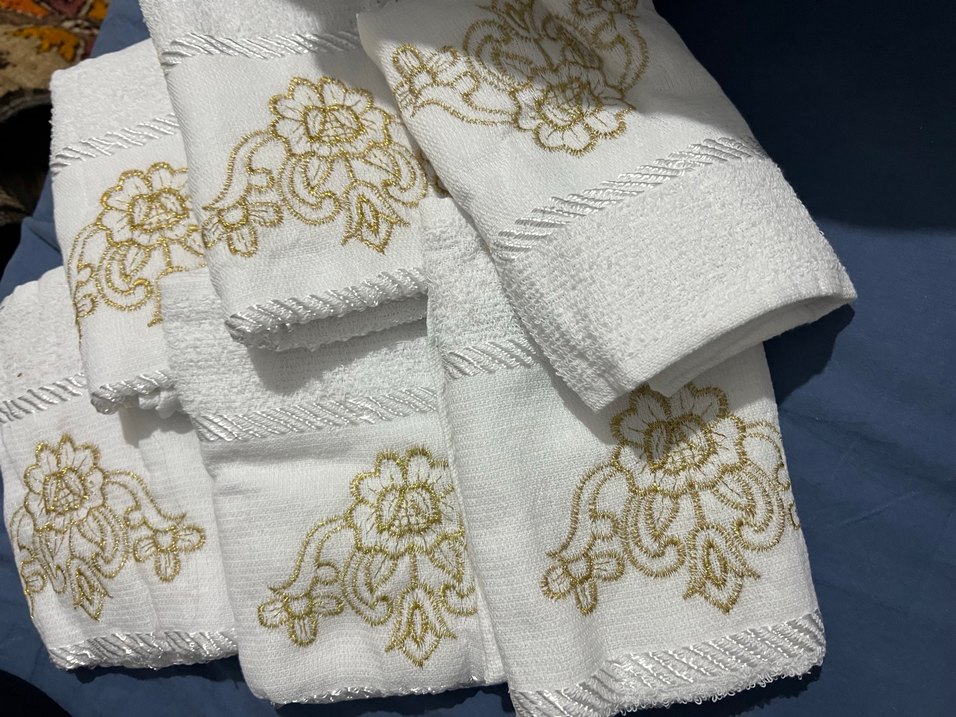 İşlemeli Beyaz Havlu Seti - Görsel 5