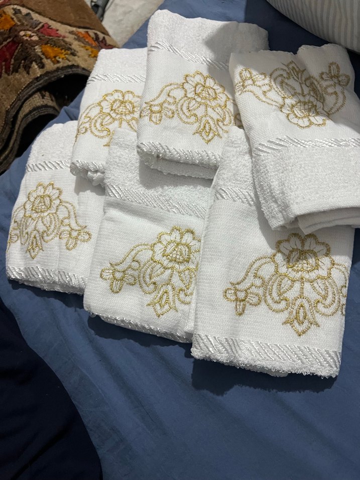 İşlemeli Beyaz Havlu Seti - Görsel 2