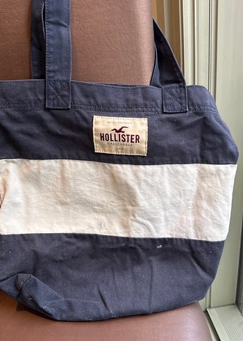 Hollister Lacivert Cizgili Kanvas Tote Canta