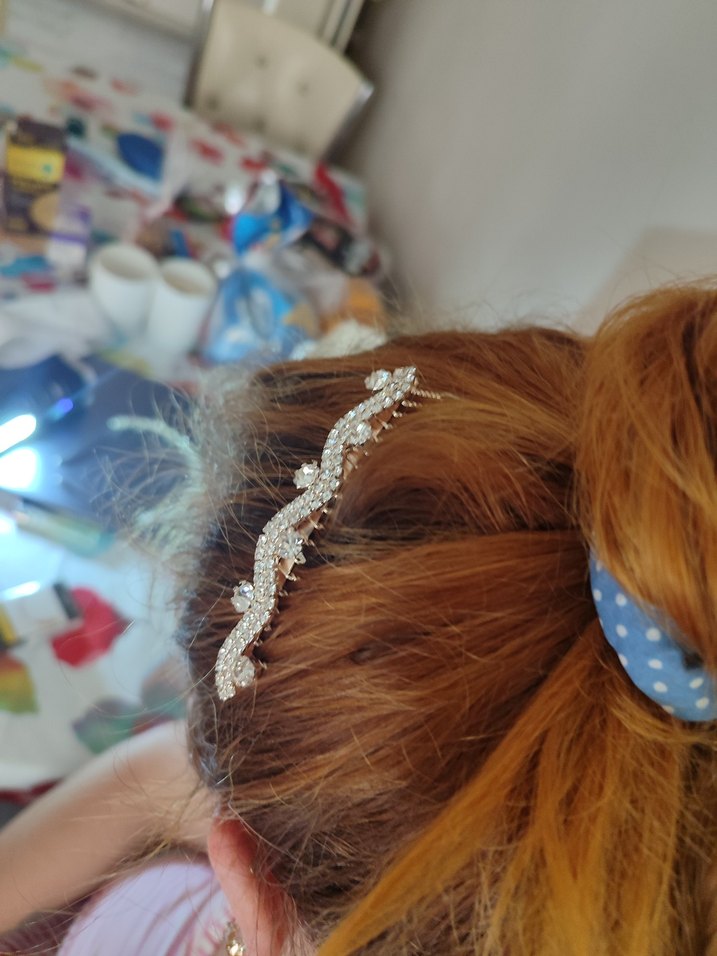 Beyaz Parlak Boncuklu Saç Tarağı - Görsel 3