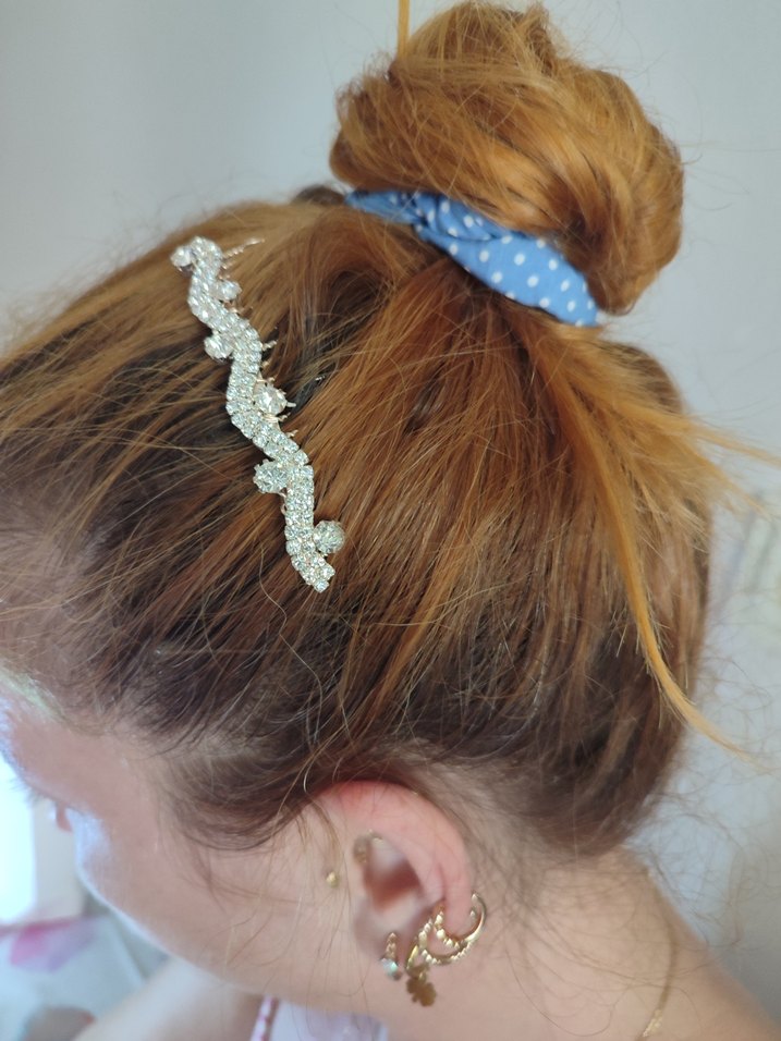 Beyaz Parlak Boncuklu Saç Tarağı - Görsel 4