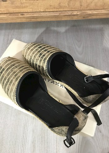 Bej Zebra Desenli Dolgu Topuklu Kadın Espadril - Görsel 7