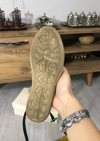 Bej Zebra Desenli Dolgu Topuklu Kadın Espadril - Görsel 5