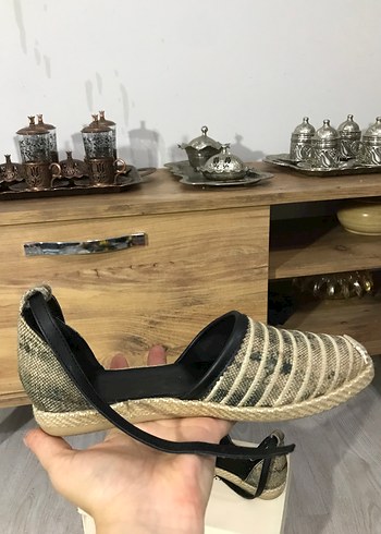 Bej Zebra Desenli Dolgu Topuklu Kadın Espadril - Görsel 3