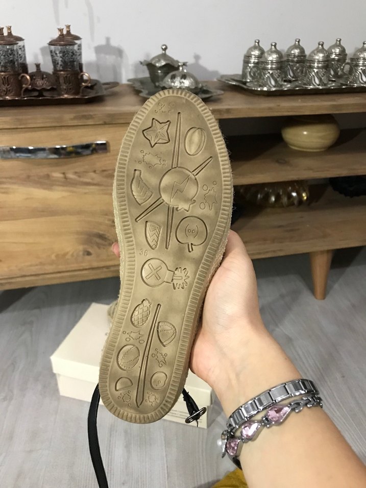 Bej Zebra Desenli Dolgu Topuklu Kadın Espadril - Görsel 5