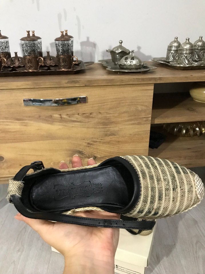 Bej Zebra Desenli Dolgu Topuklu Kadın Espadril - Görsel 4