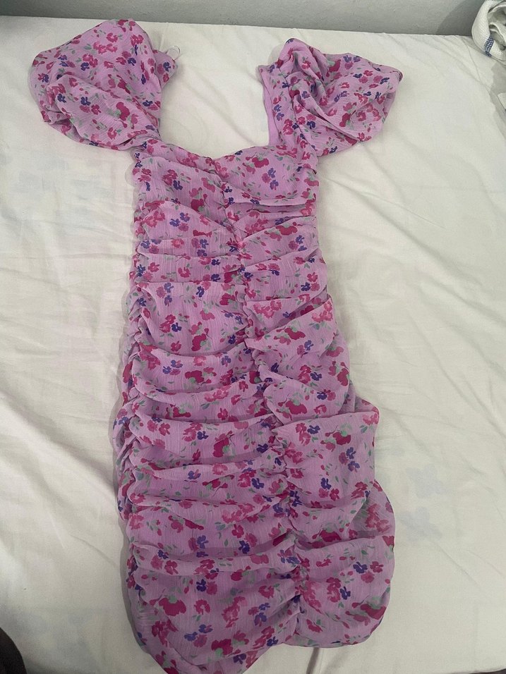 Pembe V Yaka Midi Bohem Elbise - Görsel 2