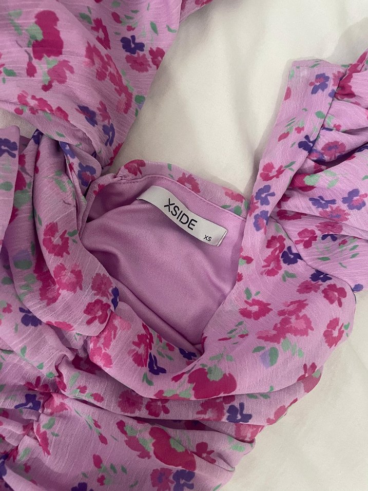 Pembe V Yaka Midi Bohem Elbise - Görsel 3